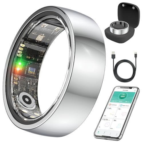 Smart Health Ring,Fitness Rings Tracker with Blood Pressure Monitor Heart Rate Blood Oxygen Sleep Monitor IP68 Waterproof Step Counter Calorie Tracker Health Rings for Women Men Android iOS Phones - color: Silver, size: 7