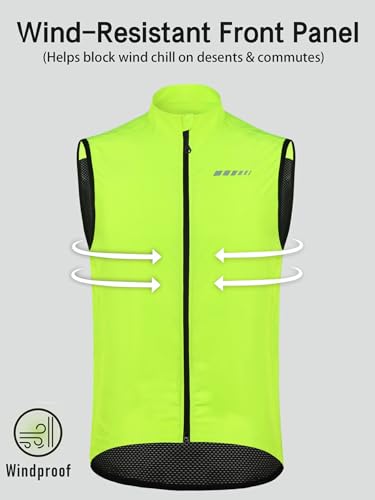qualidyne Men's Windproof Cycling Vest, Full-Zip Sleeveless Bike Gilet - color: Yellow, size: Small