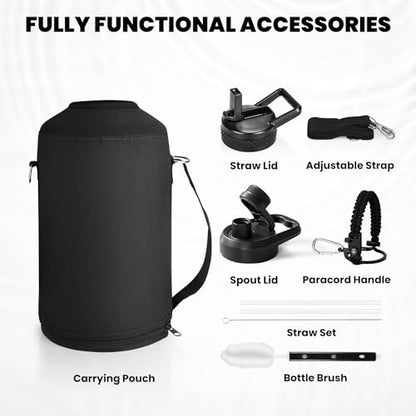 RAYMYLO One Gallon Water Bottle Insulated 128 oz, Stainless Steel - color: Magic Black, size: 128 Ounces