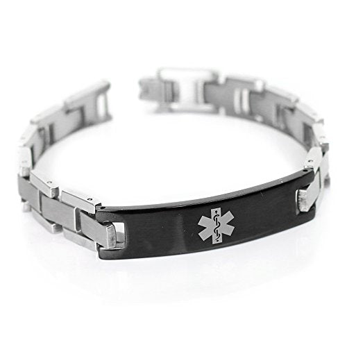 Mens Medical Alert Bracelet with Engraving, 316L Steel Link - style: Wrist Size: 7.25in/18.4cm