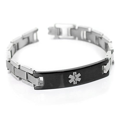 Mens Medical Alert Bracelet with Engraving, 316L Steel Link - style: Wrist Size: 7.75in/19.7cm