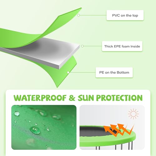 Kangaroo Hoppers Universal 12/14/15FT Trampoline Repalcement Safety Pad?Waterproof Surround Spring Foam Cover for Round Frame - color: Green