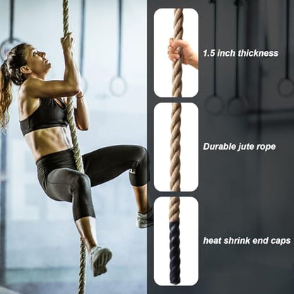 Climbing Rope Gym Exercise Ropes - 1.5 Inch Diameter 10FT 15FT 20FT 25FT 30FT 35FT 40FT 50FT Climb Rope for Fitness & Strength Training, Workout Climbing Rope for Adults Home Indoor or Outdoor - style: 1.5 Inch-10ft