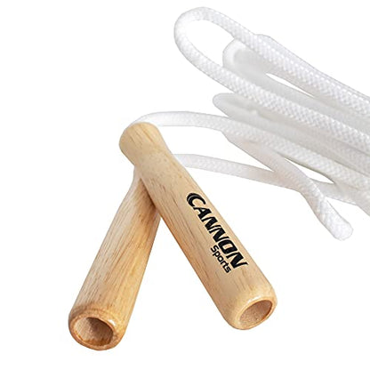 Cannon Sports White Jump Ropes with Wooden Handles & Braided Polyester for Fitness, Exercise & Home Gym - size: 7-feet