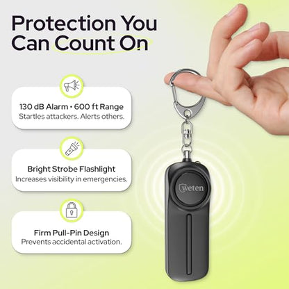 Personal Safety Alarm Keychain for Women, 3 Pack, 130dB Siren, LED Light - color: G - Black&Pink&Blue