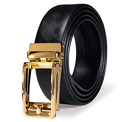 Dubulle Mens Ratchet Belt Gold Click Buckle Adjustable Leather Belts - color: Shiny Gold, size: Adjustable from 44" to 53" Waist