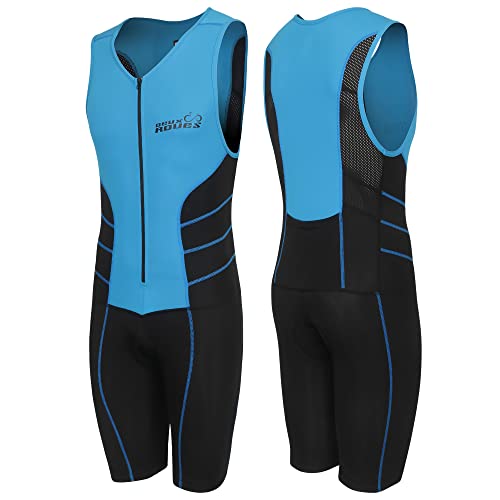 Triathlon Suit Men Racing Tri Cycling Skin Suit Sleeveless - Bonus Race Bib Belt - color: Blue, size: Small