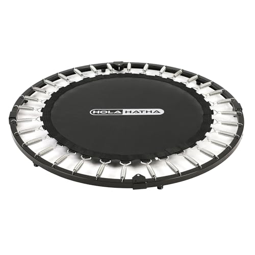 HolaHatha Foldable Mini Trampoline Fitness Rebounder for Home Gym Workouts – with 5-Level Adjustable Handle, Heavy-Duty Steel Frame, Portable Design, and Supports up to 440 Pounds