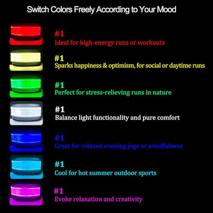 RGB 7 Colors Switchable LED Armband, USB-C Rechargeable, 360° Reflective Running Light for Runners, High Visibility Reflective Running Gear for Joggers Bikers Walkers - color: Black