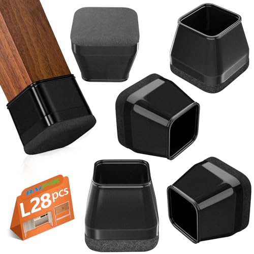 BAIPOK 28Pcs Square Chair Leg Floor Protectors with Thickened Felt Pads - color: Black, size: Large