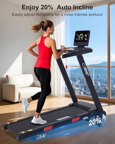 ATEEDGE Treadmill with Auto Incline, 20% Incline, 3.0HP, 10 MPH Running Machine, 18.5" Wide Belt, 350 lbs Capacity, Treadmill for Home with Bluetooth App