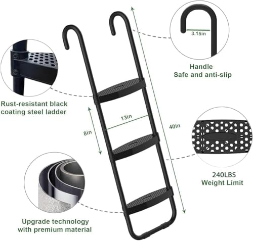 Eurmax USA Universal Trampoline Ladder,240 lbs Capacity,3 Skid-Proof Safety Wide Steps,UV-Resistant Steel Stairs for Kids/Children,Universal Hook Fit,Trampoline Stairs Accessories for Children/Kids - style: Black-Ladder no shoes pocket