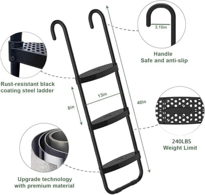 Eurmax USA Universal Trampoline Ladder,240 lbs Capacity,3 Skid-Proof Safety Wide Steps,UV-Resistant Steel Stairs for Kids/Children,Universal Hook Fit,Trampoline Stairs Accessories for Children/Kids - style: Black-Ladder no shoes pocket