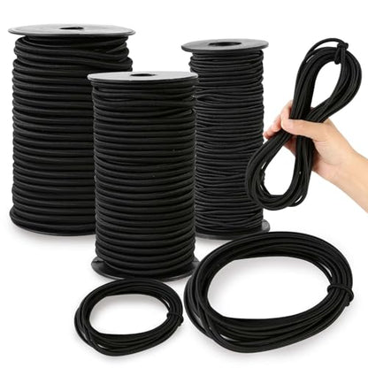 Strong and Durable Bungee Cord Roll - 3/16" x 100ft Elastic Cord, Kayak Stretch String Rope, Bungee Shock Cords for Repairing Tent Poles, DIY, Tie Downs, Black - size: 3/16" x 100ft