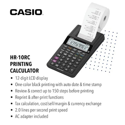 Casio HR-10RC Mini Desktop Printing Calculator, Black