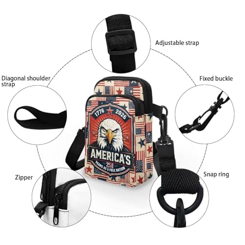Hawaiian Tribal Small Crossbody Bags for Women Cell Phone Bag Purse, Sea Turtle Zipper Sling Purses Shoulder Bag - color: Bald Eagle American Flag