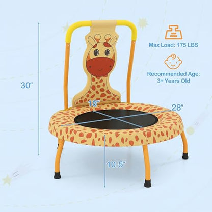 GYMAX Toddler Trampoline, 175lbs Springfree Kids Trampoline with Padded Handlebar & No-Gap Safety Cover, Small Mini Indoor Trampolines for Boys and Girls - color: Giraffe