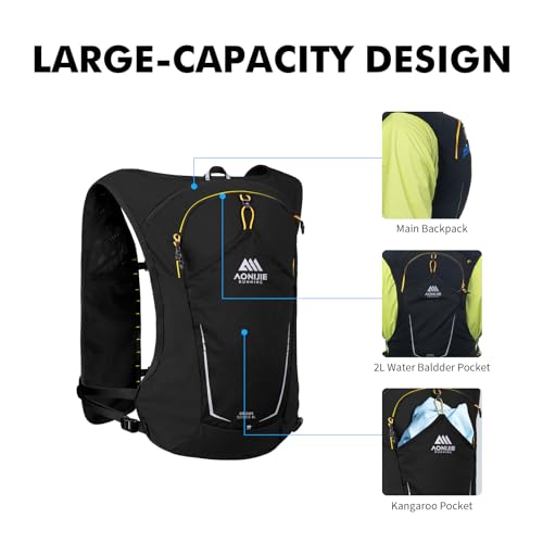 AONIJIE Running Vest for Men & Women, 8L Hydration Backpack, 500ml/2Pcs Soft Flask for Ice