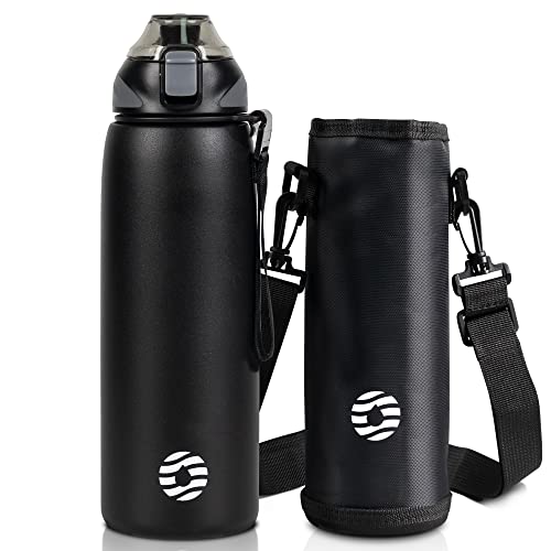 Fjbottle Water Bottle,34oz Stainless Steel Sports Insulated Water Bottle Double Wall Vacuum Leak Proof BPA Free Drinks Flask with Bottle Sleeve,Keep Hot or Cold Ice Drinks Bottle For Home,Outdoor,Gym - color: Black, size: 32 Ounces