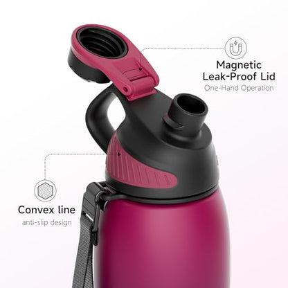 FJbottle 20oz Stainless Steel Insulated Water Bottle No Straw Spout Lid - color: Black-Purple, size: 20 Ounces