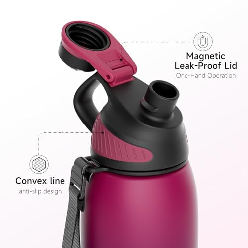 FJbottle 32oz Stainless Steel Insulated Water Bottle No Straw Spout Lid - color: Black-Purple, size: 32 Ounces
