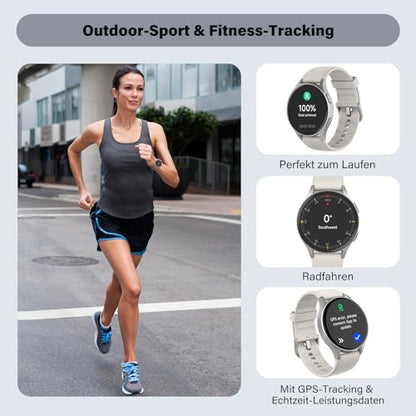 Smart Watch for Women, Built-in Alexa, GPS, HRV, VO2 Max, Blood Oxygen, Sleep & Stress Monitor, BT Calling, Compass, Altimeter, 1.32" AMOLED, Fitness & Women’s Health, Waterproof, iPhone Compatible - color: Starlight Gray