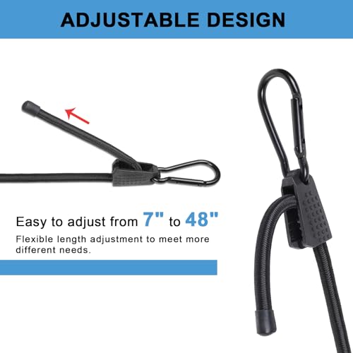 EXVITAL Adjustable Bungee Cords with Hook 48" Elastic Carabiner Bungee Cord Heavy Duty Bungee Straps for Outdoor Camping, Tents, Cargo 4PCS Black - size: 48"-4pcs