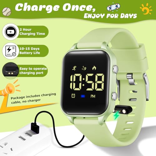 Kids Digital Watches for Boys Girls, Sports Watch with Fitness Tracker, Pedometer, Alarm Clocks, Stopwatch, No App Needed Waterproof Kids Watch, Gift for Teens Student Girls Boys Ages 5-14 - color: L6615E-GrayishGreen