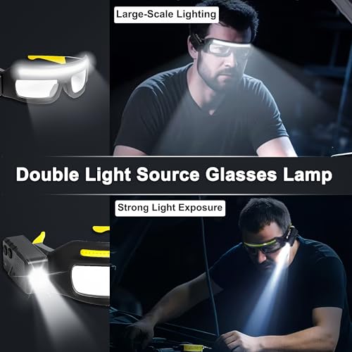 LED Rechargeable Headlight Glasses with Motion Sensor & Touch Control 5 Modes USB C Light Up Glasses Lighted Eyewear - color: Black+yellow