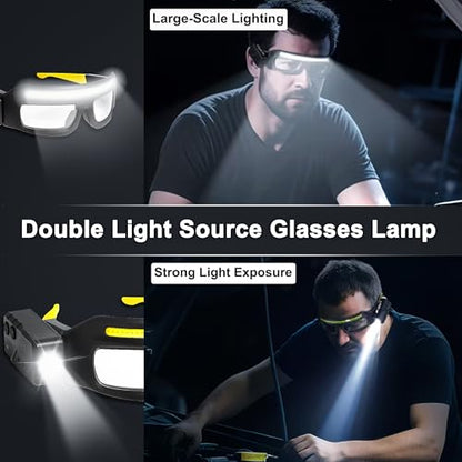 LED Rechargeable Headlight Glasses with Motion Sensor & Touch Control 5 Modes USB C Light Up Glasses Lighted Eyewear - color: Black+yellow