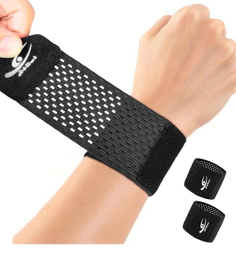 HiRui Wrist Compression Wraps 2-Pack, Wrist Brace Wrist Support for Sports, Mouse Hand, Mother's Hand, Carpal Tunnel Arthritis, Tendonitis - Premium Elastic & Breathable Mesh Fabric, One Size (Black) - color: Black