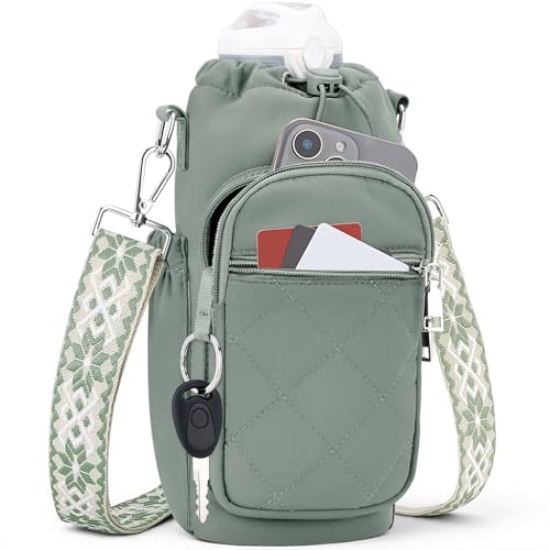 SYTRAH Water Bottle Carrier Bag with Strap, Insulated Corssbody Purse - color: Antique Green