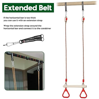 Trapeze Swing Bar with Rings, Wooden Trapeze Swing Bar for Indoor/Outdoor - color: Red