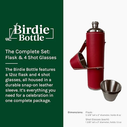 12oz Flask with 4 Shot Glasses – Stainless Steel with Waterproof Leather Case, Leakproof, Reusable and Travel-ready - color: Red, size: 12oz Standard