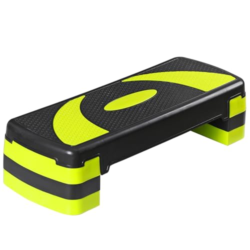 Non-Slip 31 Inch Aerobic Exercise Step Platform 4"-6"-8" Height Adjustable Risers for Home Gym Cardio Training Fitness Workout Stepper Trainer - color: Yellow