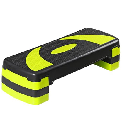 Non-Slip 31 Inch Aerobic Exercise Step Platform 4"-6"-8" Height Adjustable Risers for Home Gym Cardio Training Fitness Workout Stepper Trainer - color: Yellow