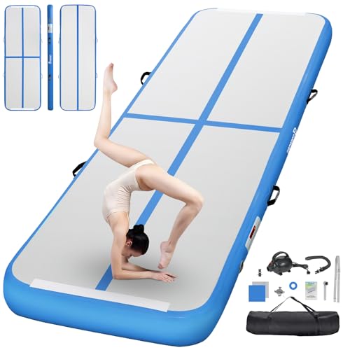 FBSPORT Inflatable Air Gymnastics Mat Training Mats 4/8 inches Thickness Gymnastics Tracks for Home Use/Training/Cheerleading/Yoga/Water with Pump - color: Blue, size: 10ft*3.3ft*4in(3*1*0.1m)