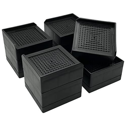 Bed Risers, Furniture Risers 3 inch, Heavy Duty Raise Blocks for Bed Couch Desk Sofa Table, Adjustable Lifters Support up to 1300 Lbs (Black, 4 Pack Set)