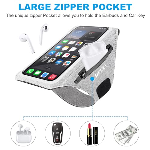 HAISSKY Running Armband with Zipper Pocket Sweatproof Running Phone Holder - color: Grey(Up to 6.9")