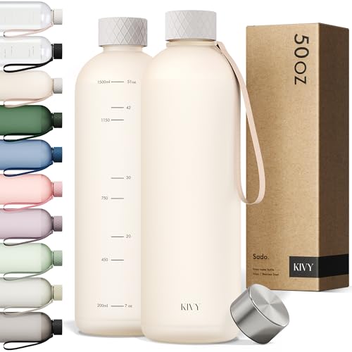 KIVY Large Water Bottle 50oz Tritan - Lightweight & Shatterproof - BPA Free - color: Beige White, size: 50oz