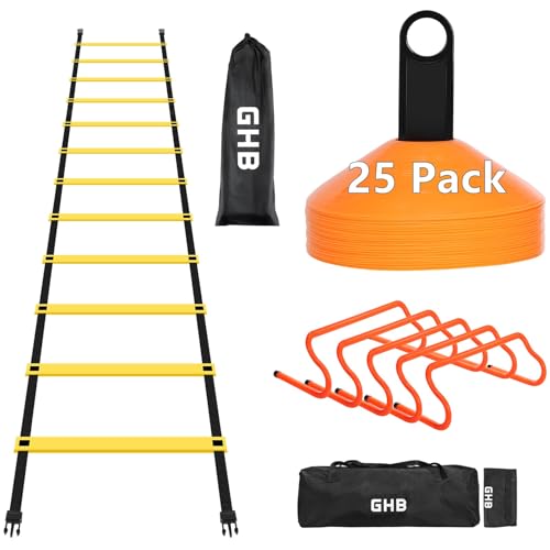 GHB Agility Ladder 1PCS Agility Cones 25PCS Detachable Agility Hurdles 5PCS