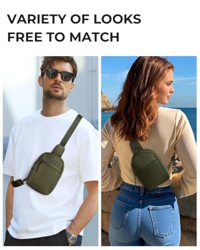 CHOLISS Small Sling Bag for Women and Men, Crossbody Bags Trendy Fanny Packs Chest Bag with Extended Strap - color: D03 Green - Upgrade