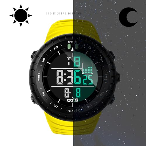 PALADA Men's Digital Sports Watch Waterproof Tactical Watch with LED Backlight Watches for Men - color: Yellow