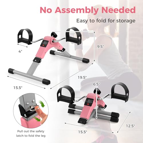 GYMAX Under Desk Bike Pedal Exerciser, Folding Mini Exercise Bike with LCD Display for Arms & Legs Workout, Portable Peddler Exerciser for Seniors Office Home Fitness