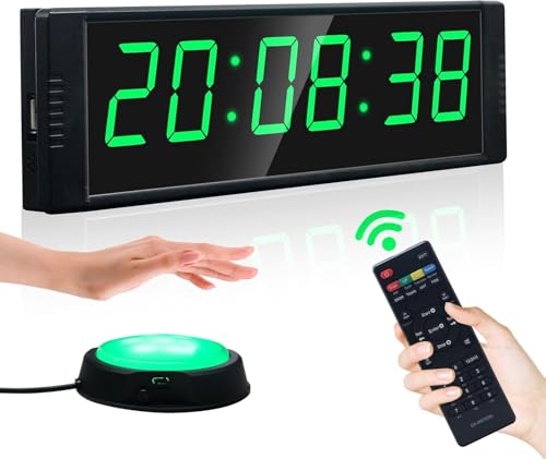 YZ Gym Timer Clock for Home Gym, Fitness Timer with Stopwatch Button, Large Digital Stopwatch Countdown Clock, 12/24H Digital Wall Clock - style: plug-in