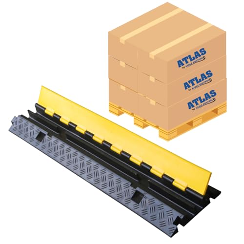 Kable Kontrol Atlas Heavy Duty Cable Protector Ramp - 2 Channel Bulk Wholesale Pallet - 60 Pcs - 40” Long Black & Yellow - 24,000 Lbs Capacity - Rubber Speed Bump Wire Protector Cord Cover - CP9987 - size: 2 Channel - 40" - 60 Units