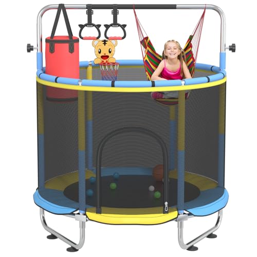 60” Trampoline for Kids,500lbs Capacity Indoor&Outdoor Toddler Trampoline - color: Yellow&Blue