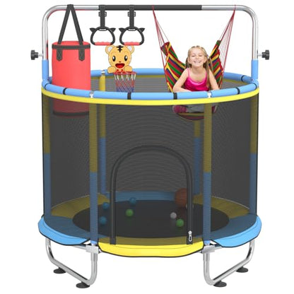 60” Trampoline for Kids,500lbs Capacity Indoor&Outdoor Toddler Trampoline - color: Yellow&Blue