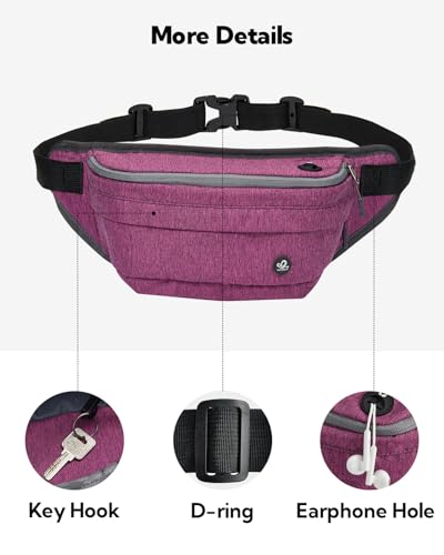 WATERFLY Running Belt Fanny Pack: Runner Marathon Jogging Waist Pack Sport Workout Exercise Fitness Phone Holder Belt for Men Women Jogger Slim Waistband Black - color: Purple