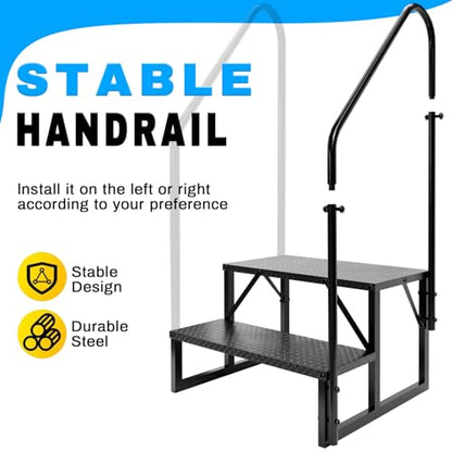 RV Step Stool, 2 Step Ladder, Hot Tub Steps with 2 Handrails, Heavy Duty Ladder Shelf Bookcase, 5th Wheel RV Mobile Home Stairs for Camper/Porch/SPA Pool/Pet Stairs(1 Pack) - size: 2 Step-2